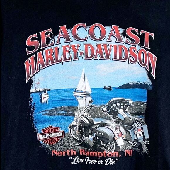 Vintage 2000 Harley Davidson Sea Coast North Hampton, NH Black Tee Shirt Mens 2X - Picture 1 of 7